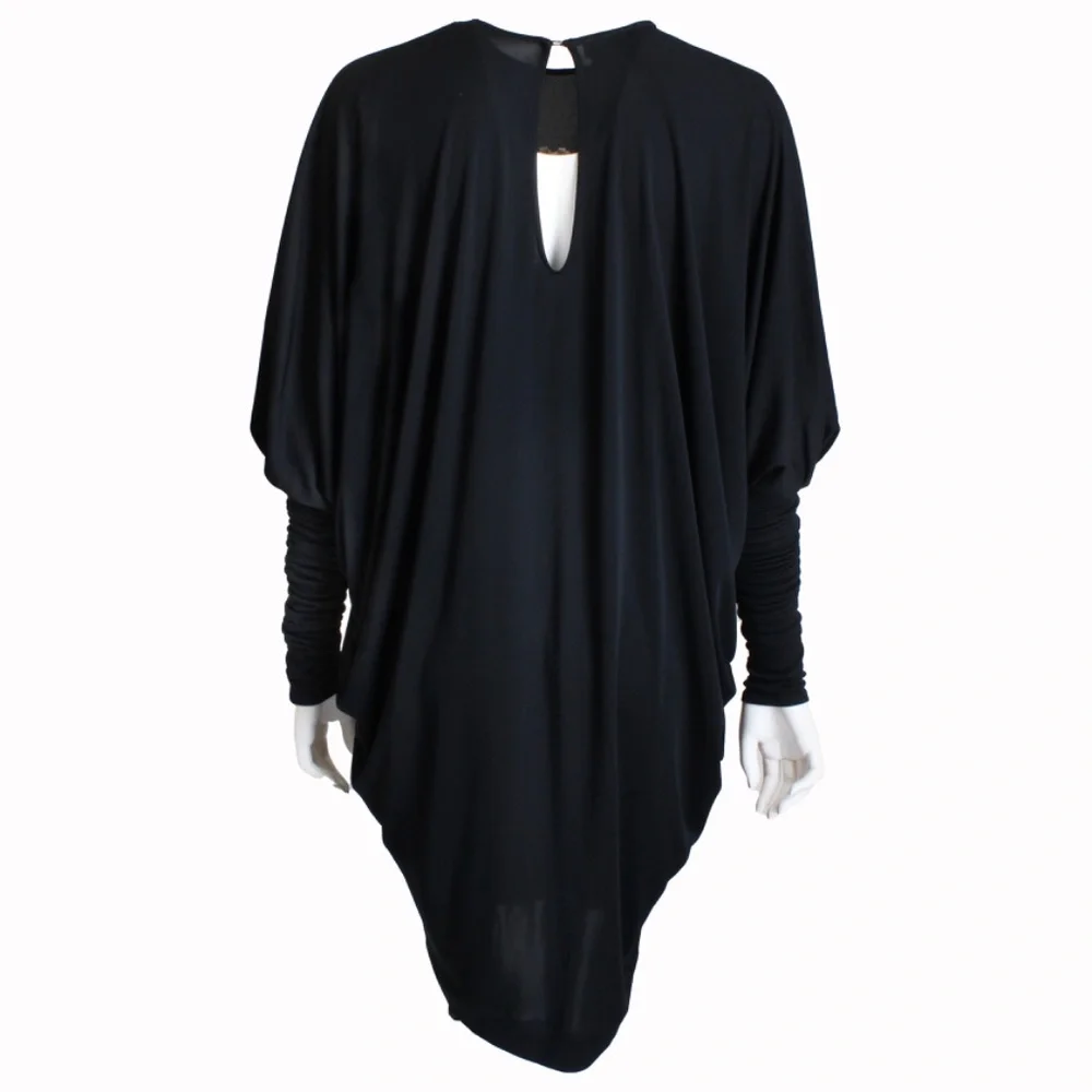Norma Kamali OMO Dress Black Dolman Scrunchy Batwing Sleeve Vintage 80s Size M - Picture 14 of 15